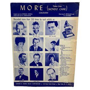 More The Theme from Mondo Cane Vintage PIano Sheet Music 1958 Norman Newell